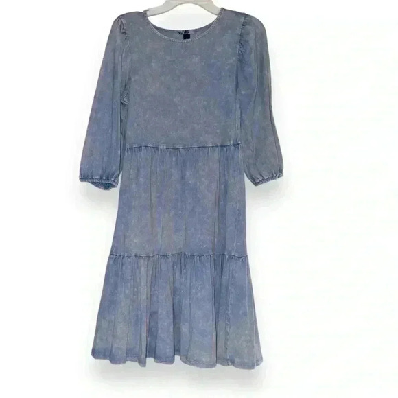 Vylette Babydoll 3/4 Puff Sleeve Tiered Blue Dress, size S - Picture 1 of 7
